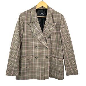 Zara Oversized 90s plaid double breasted blazer preppy sz S